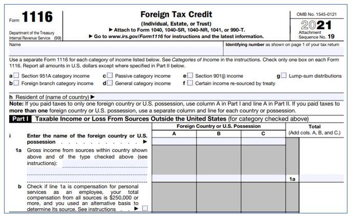Form 1116 (한국 거주 미국인 세금신고)