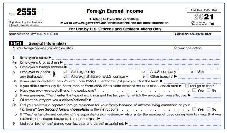 Form 2555 (한국 거주 미국인 세금신고 양식)